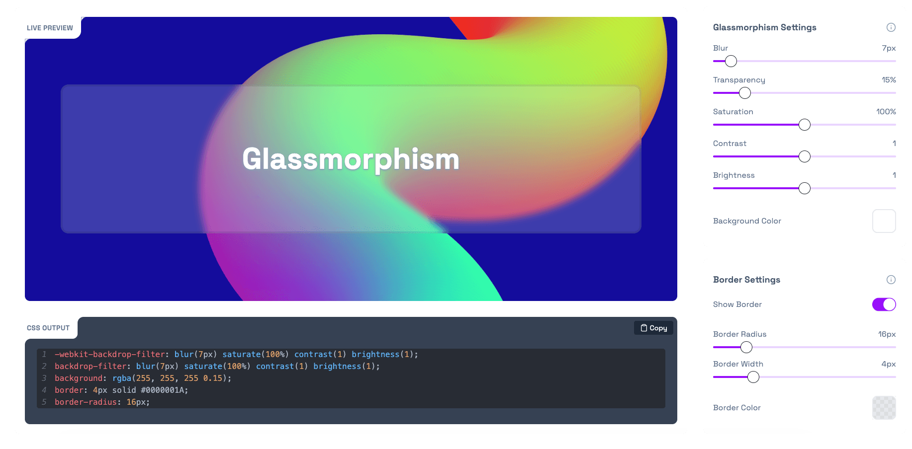 Glassmorphism Generator