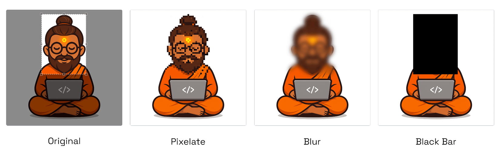 Example image showing before and after censorship using blur and pixelate effects