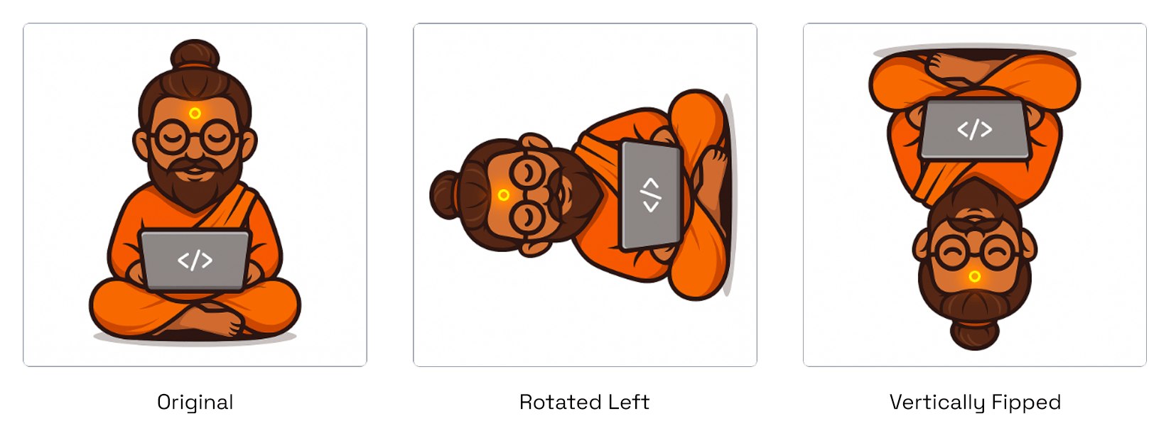 Example showing rotated and flipped images using FrontendBaba Image Rotator & Flipper Tool